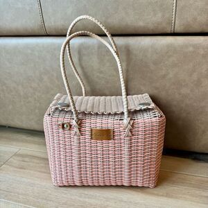 Nena & Co. Coral Taupe Woven Basket Bag Tote